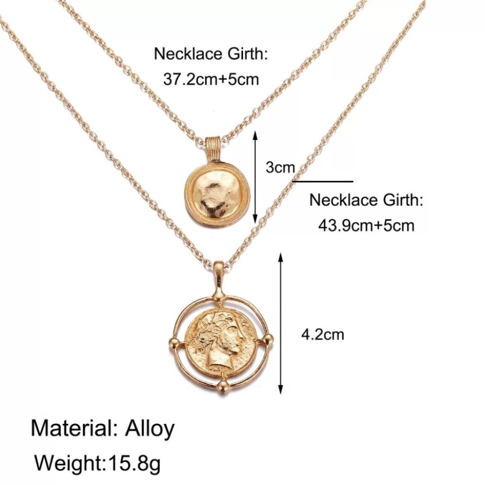 Coin Pendant Vintage Double Chain Layered Necklace - Picture 5 of 5